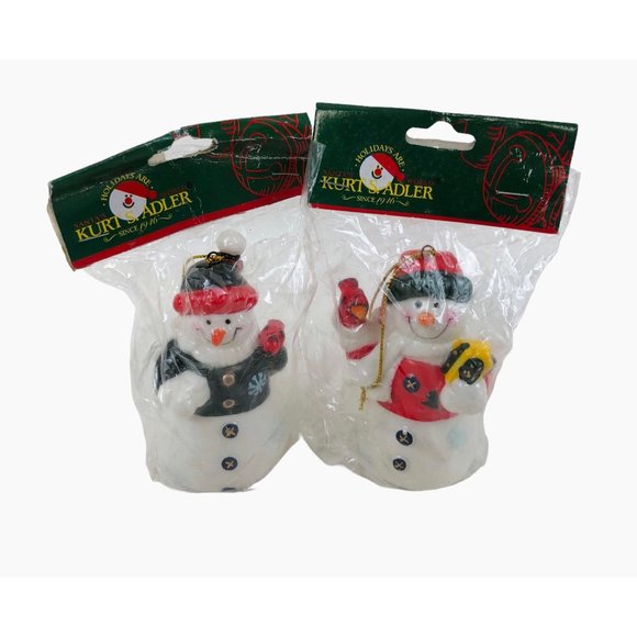 Kurt S Adler Snowman Ornaments Santas World Set of 2 Christmas Tree Holiday NIP - Picture 1 of 10